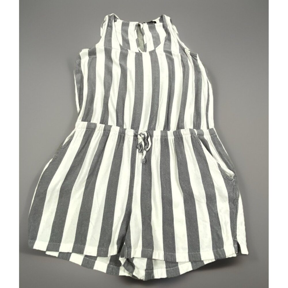 Banana Republic Romper Women's Medium Gray White Stripes Sleeveless Scoop Neck